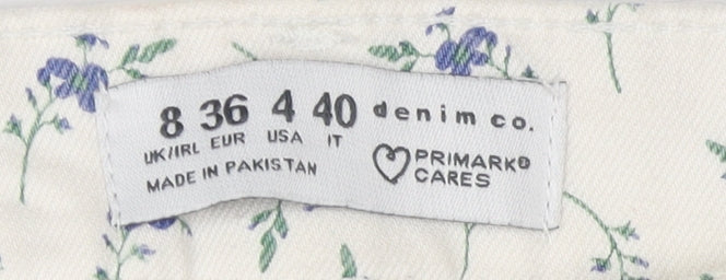 Primark Women's White Floral Straight Jeans Size 8