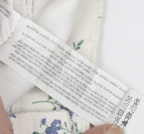 Primark Women's White Floral Straight Jeans Size 8