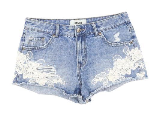 New Look Women's Blue Embroidered Denim Shorts UK 10