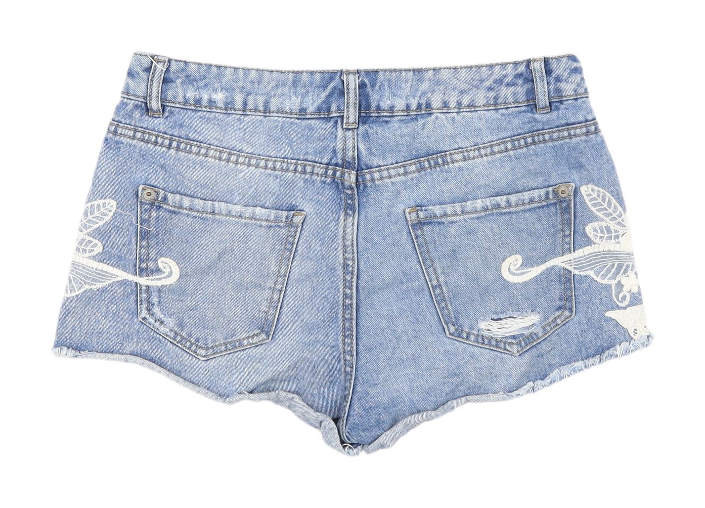 New Look Women's Blue Embroidered Denim Shorts UK 10