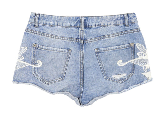 New Look Women's Blue Embroidered Denim Shorts UK 10