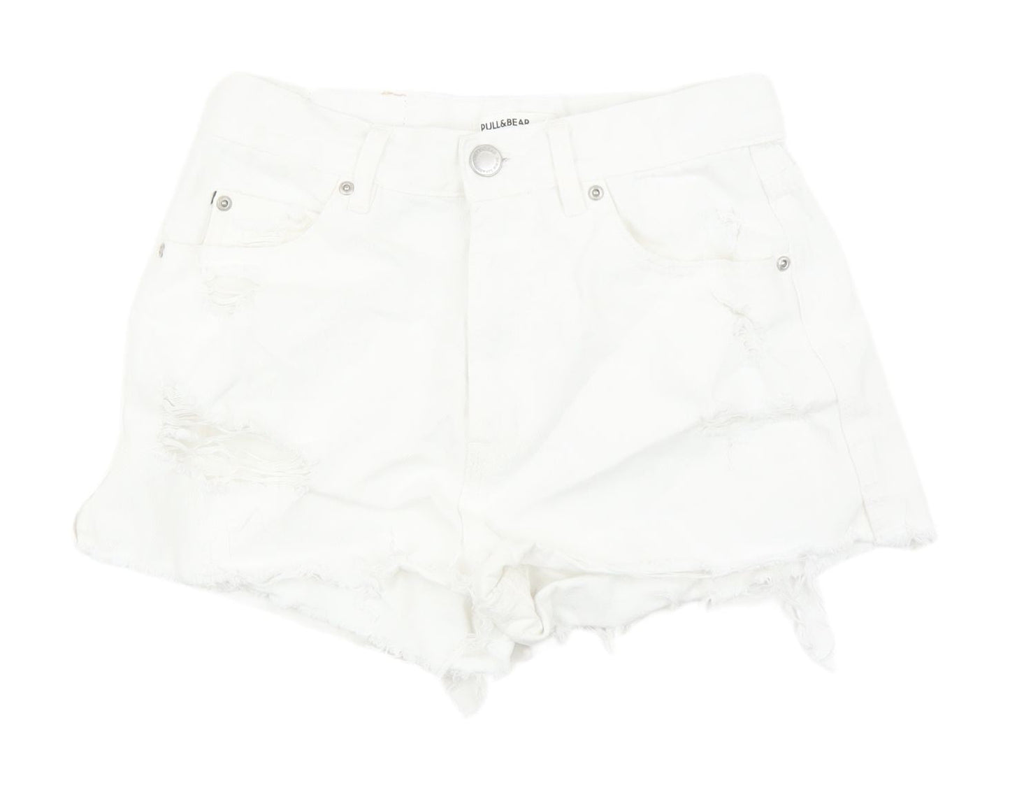 Pull & Bear Women's White Cut-Off Shorts UK 8 Casual