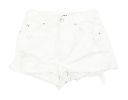 Pull & Bear Women's White Cut-Off Shorts UK 8 Casual