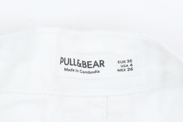 Pull & Bear Women's White Cut-Off Shorts UK 8 Casual