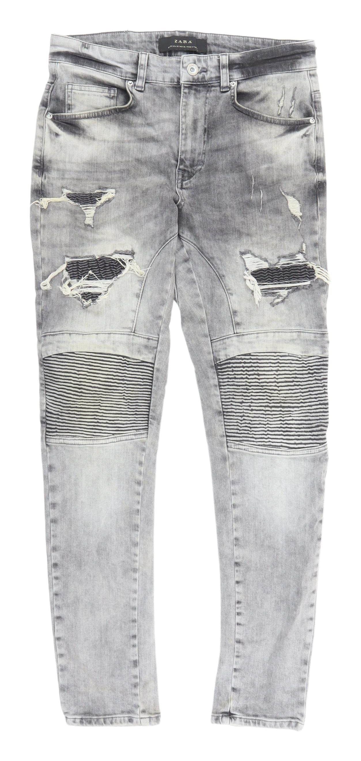 Zara Men's Grey Skinny Distressed Jeans 30W