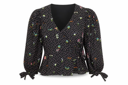 Womens UK Size UK 8 Topshop Black Wrap Blouse