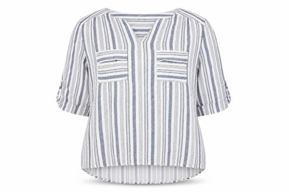 Faith and Joy Women's Blue Striped Tunic XL Blouse