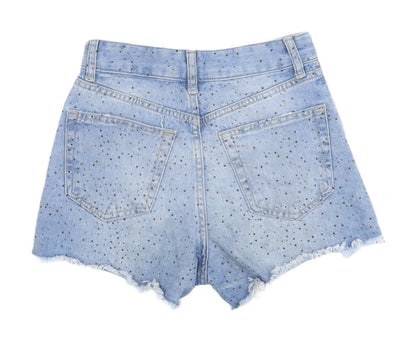 Bershka Women's Blue Denim Cut-Off Shorts Size 4
