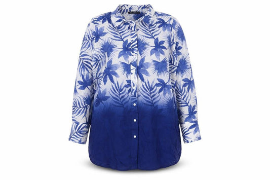 Front view of Marks & Spencer Blue Floral Button-Up Shirt, UK 14