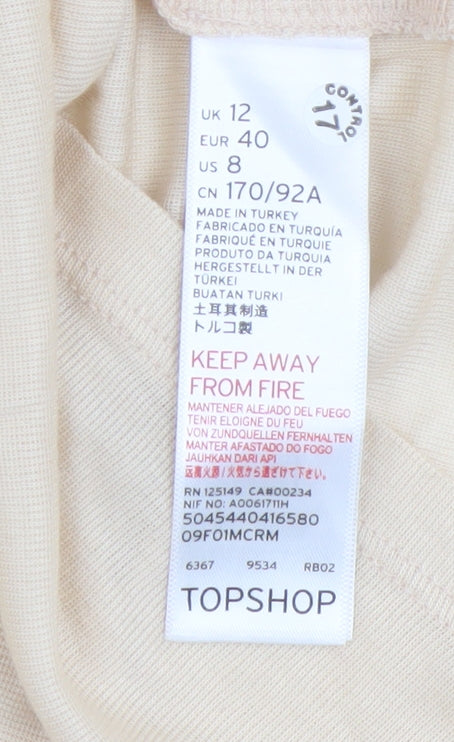 Womens UK Size 12 Topshop Beige Basic T-Shirt