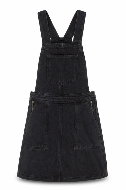 Front view of Denim Co. Women's Black Denim Pinafore Dress, size 4