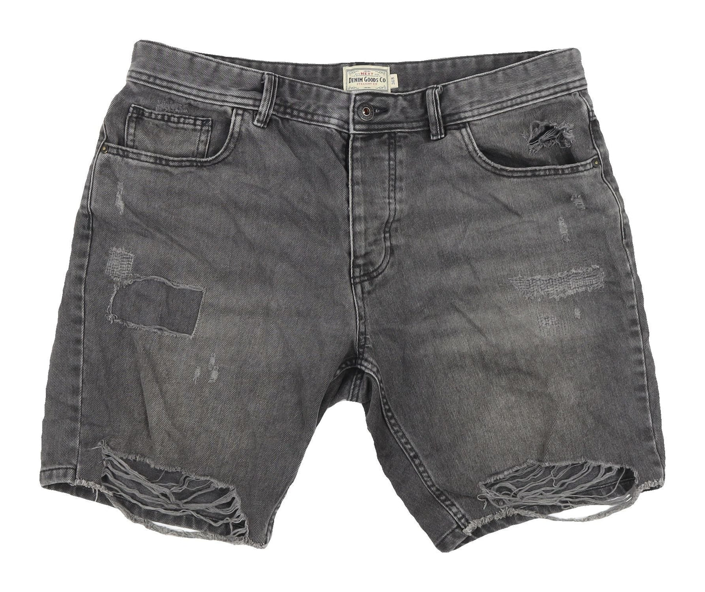 Next Men's Grey Denim Biker Shorts, Size L, Distressed