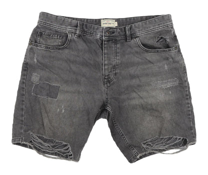 Next Men's Grey Denim Biker Shorts, Size L, Distressed