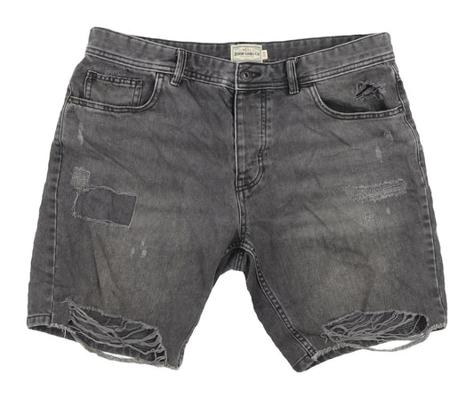 Next Men's Grey Denim Biker Shorts, Size L, Distressed