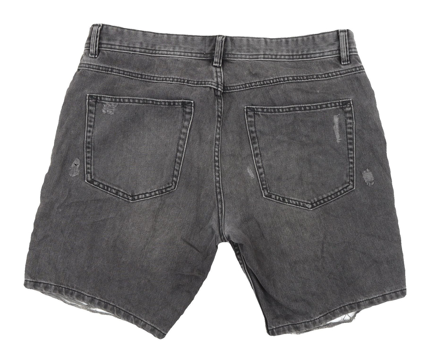 Next Men's Grey Denim Biker Shorts, Size L, Distressed