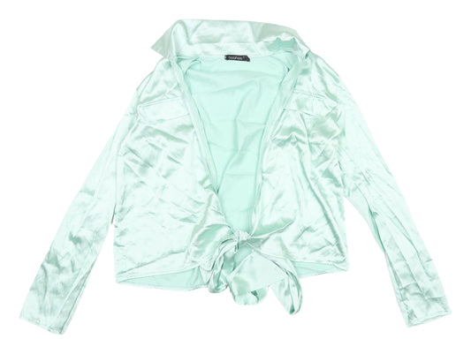 Boohoo Green Cropped Satin Blouse, Size 14, Casual V-Neck