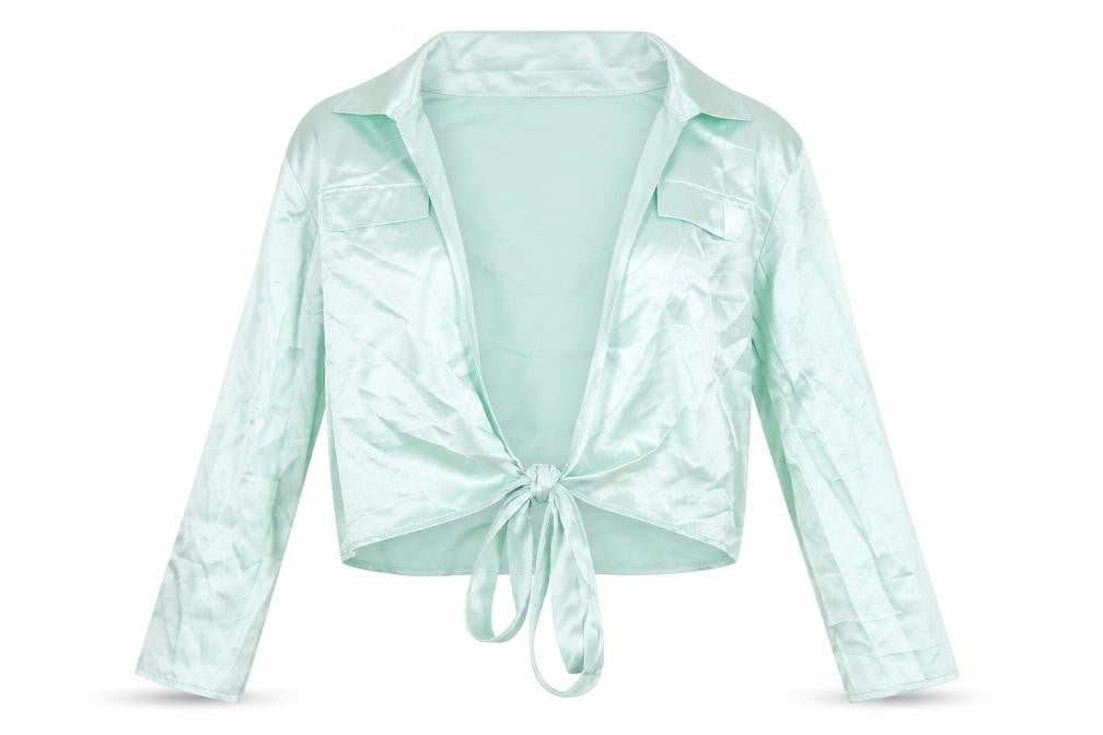 Womens UK Size 14 Boohoo Green Cropped Blouse