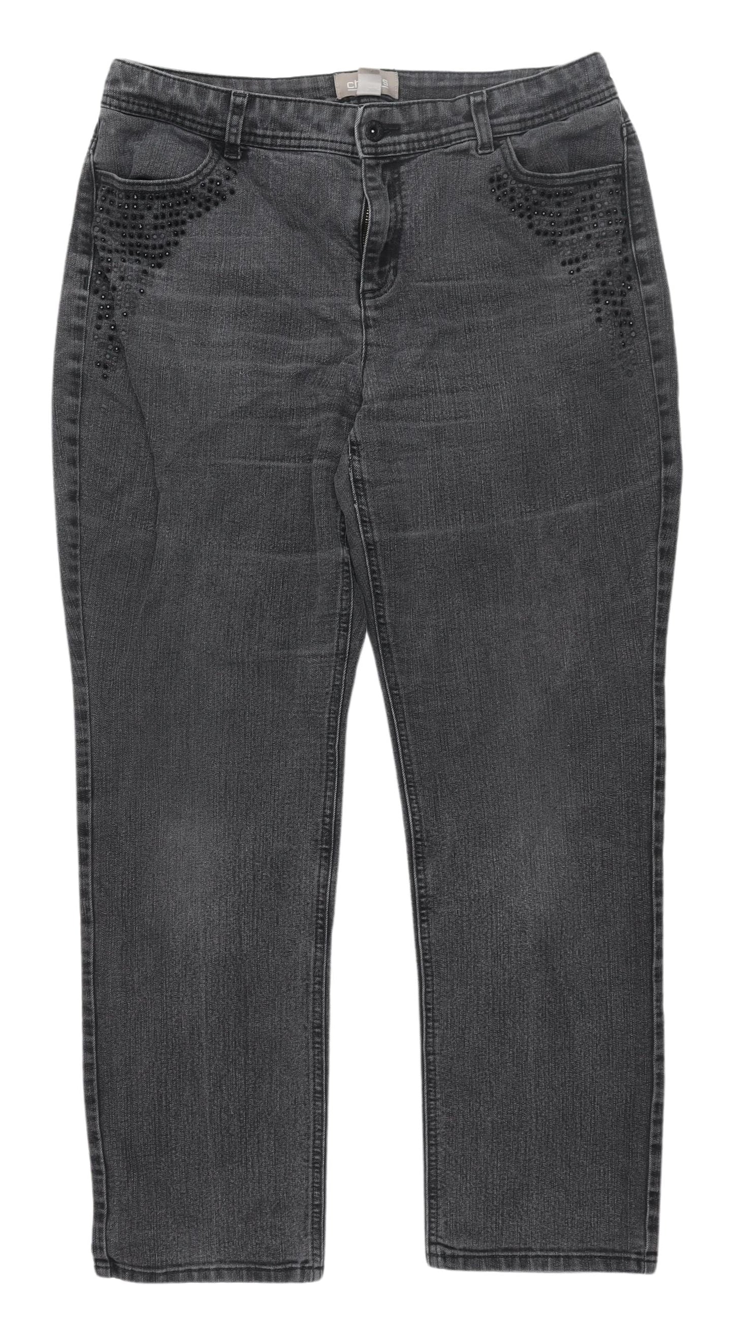 Chico's Grey Studded Straight Jeans - Women Size 6