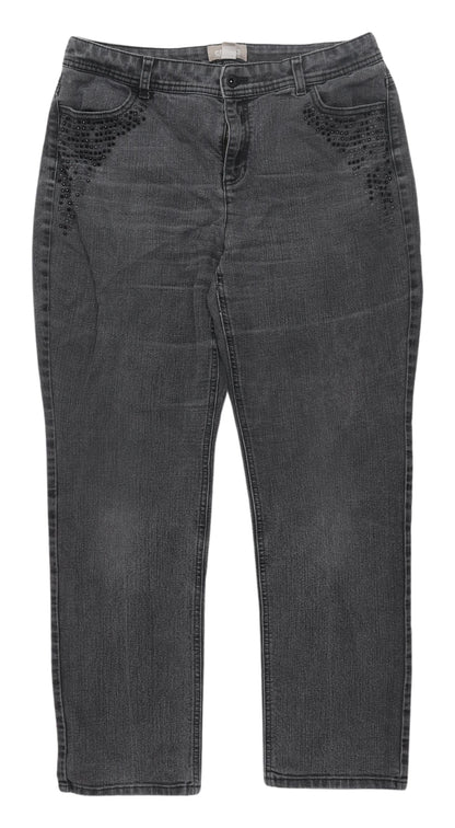 Chico's Grey Studded Straight Jeans - Women Size 6