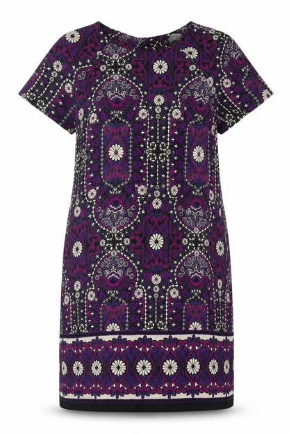 Front view of k & d London Multicoloured Shift Dress, UK 10, Short Sleeve