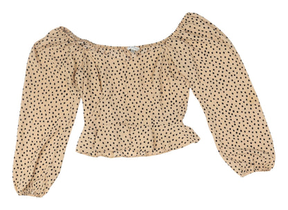Miss Selfridge Women's Beige Polka Dot Cropped Blouse