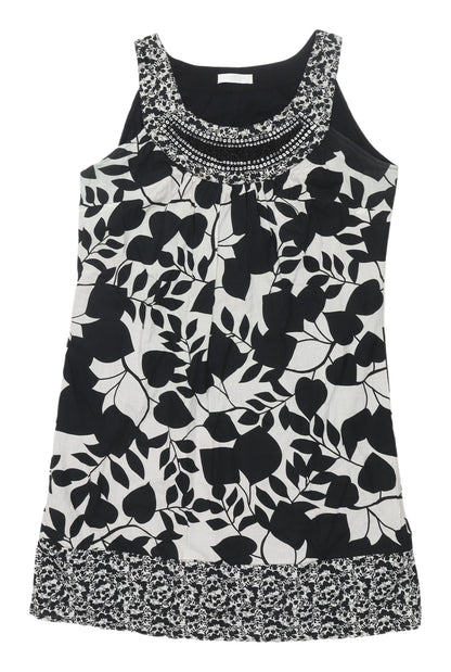 Promod Women's Black Beaded Floral Shift Dress Size 12