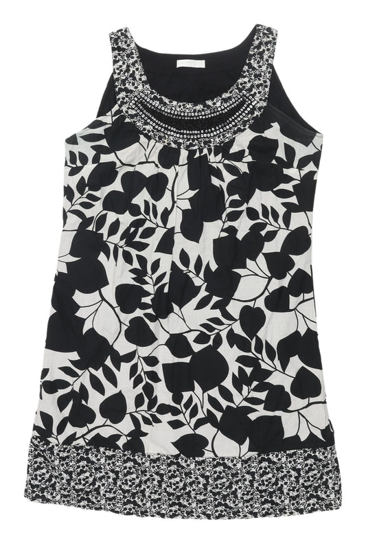 Promod Women's Black Beaded Floral Shift Dress Size 12