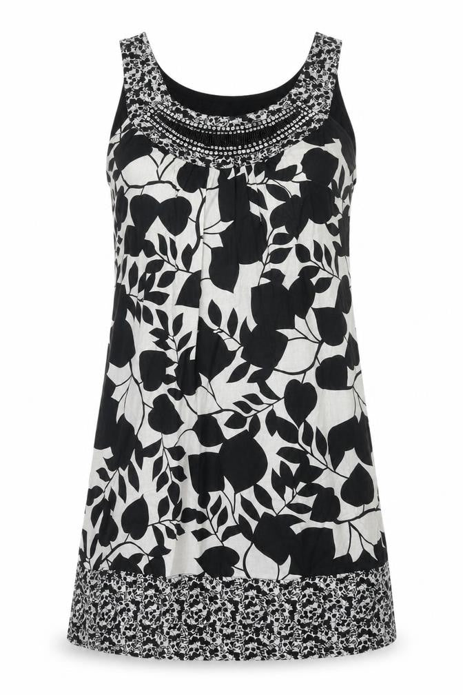 Promod Women's Black Beaded Floral Shift Dress Size 12