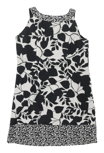 Promod Women's Black Beaded Floral Shift Dress Size 12
