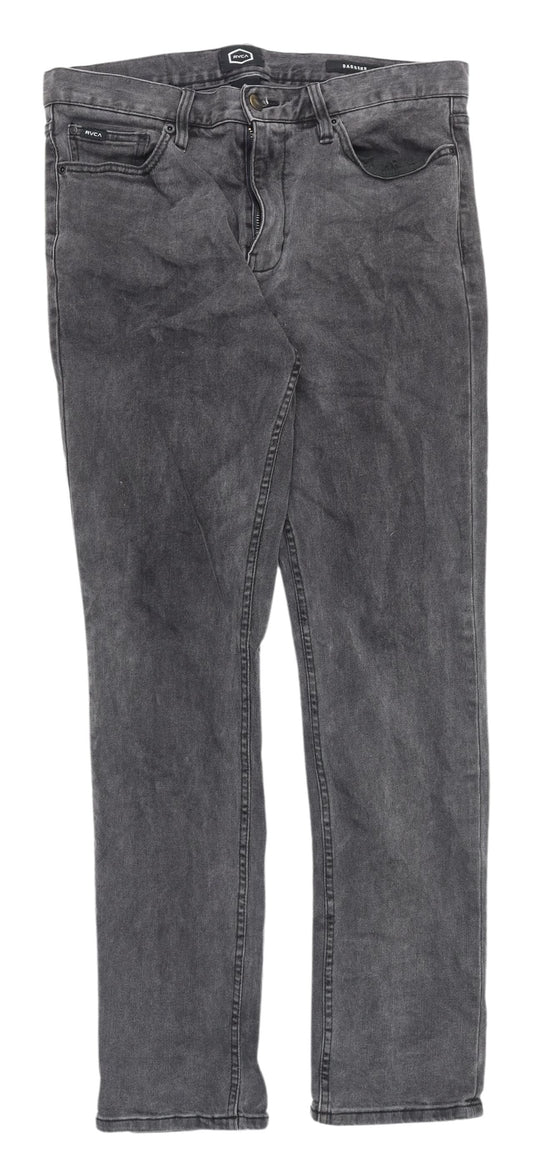 Mens UK Size 10 RVCA Regular Fit Straight Grey Jeans