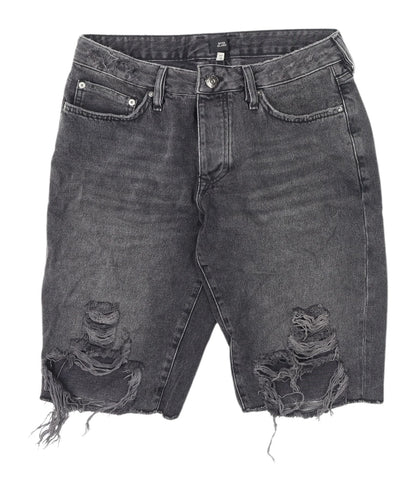 River Island Men's Black Cargo Shorts L Distressed Denim