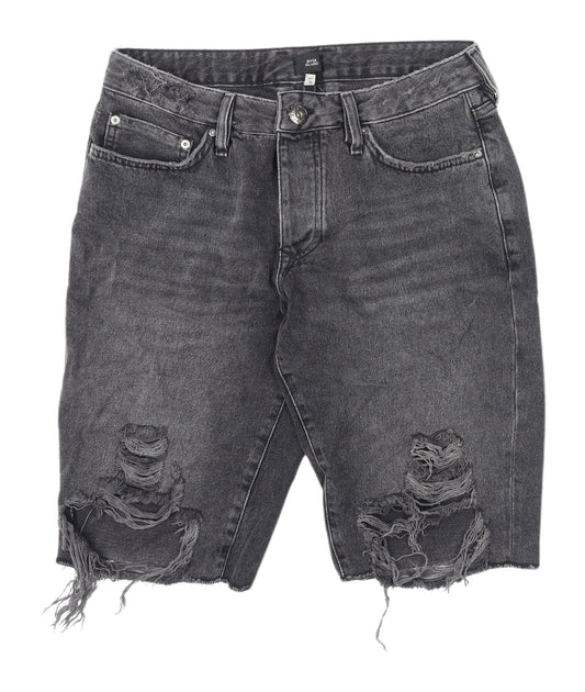 River Island Men's Black Cargo Shorts L Distressed Denim