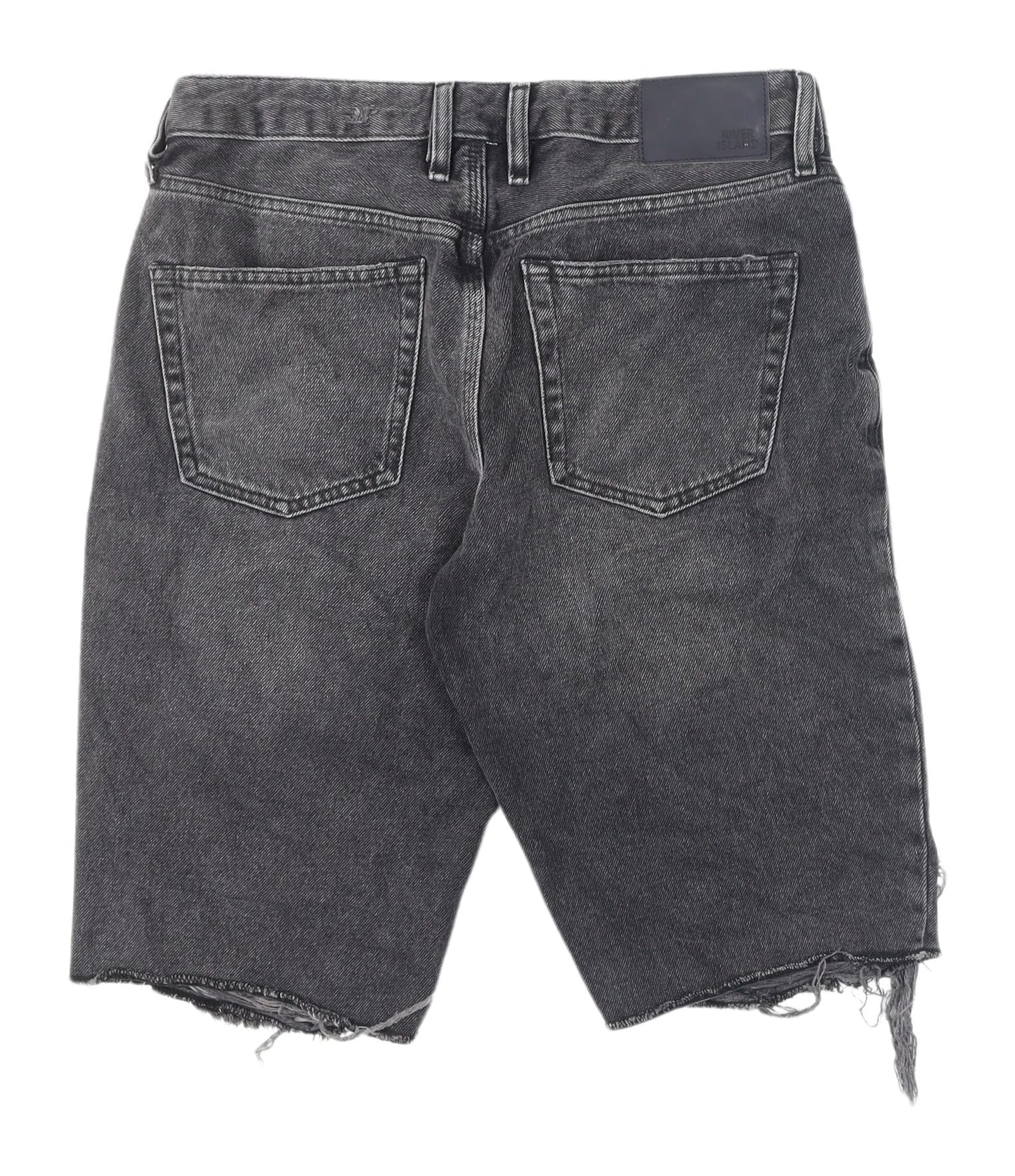 River Island Men's Black Cargo Shorts L Distressed Denim
