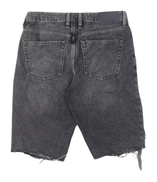 River Island Men's Black Cargo Shorts L Distressed Denim