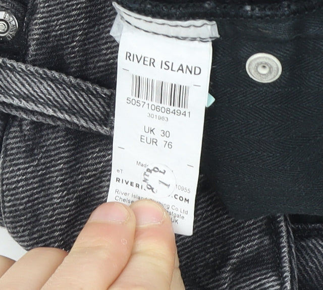 River Island Men's Black Cargo Shorts L Distressed Denim