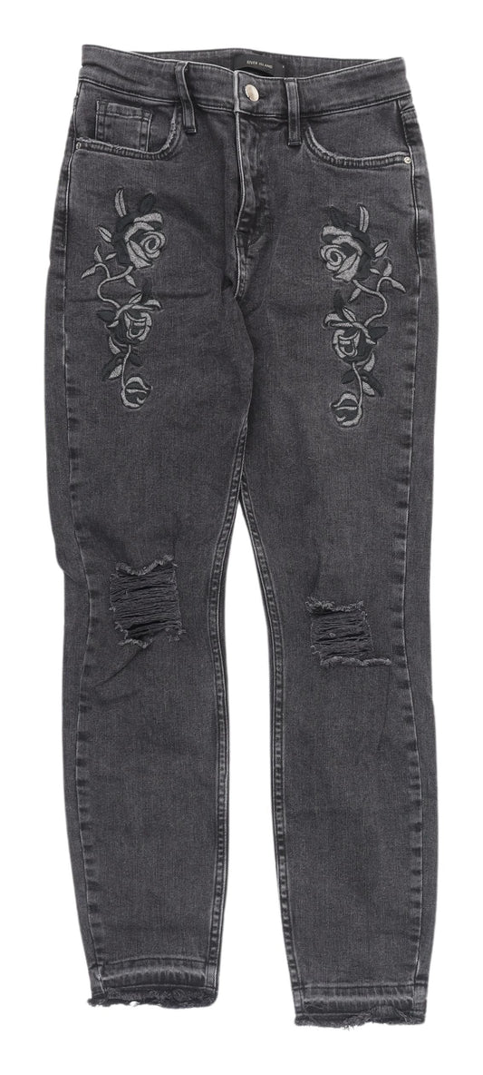 River Island Womens Black Embroidered Skinny Jeans Size 8