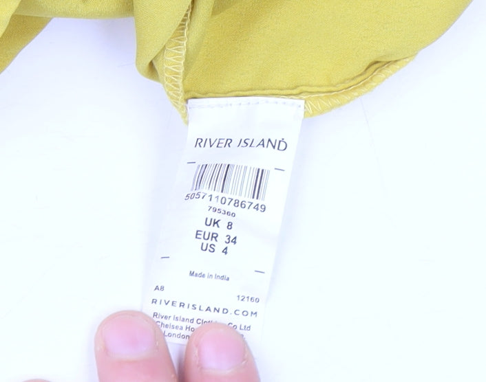 Womens UK Size 8 River Island Yellow Tunic Blouse