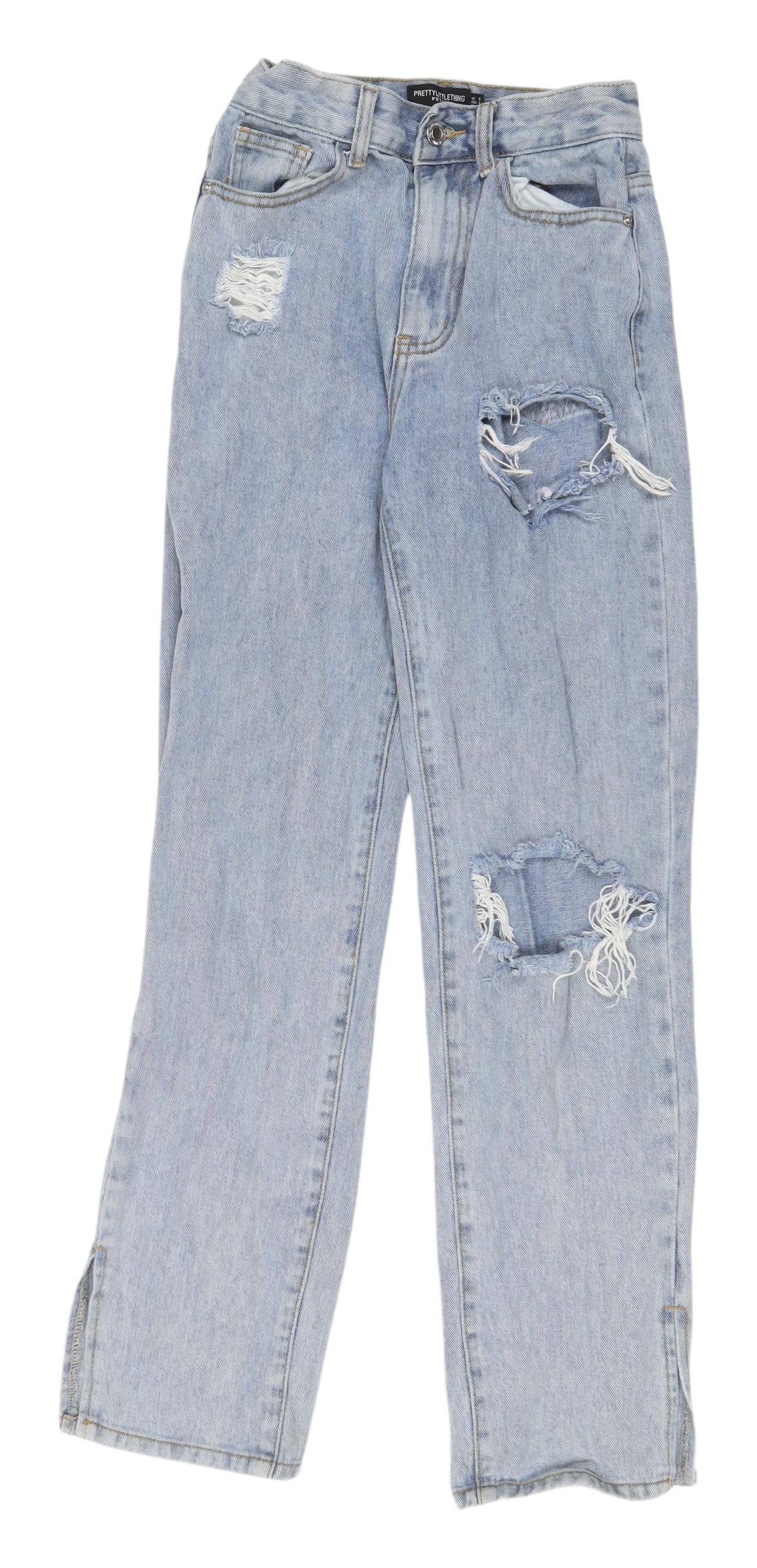 PrettyLittleThing Blue Petite Distressed Jeans - XS