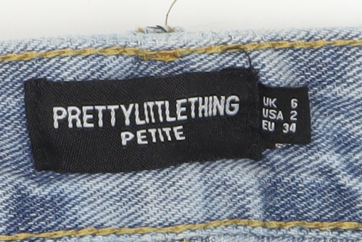 PrettyLittleThing Blue Petite Distressed Jeans - XS