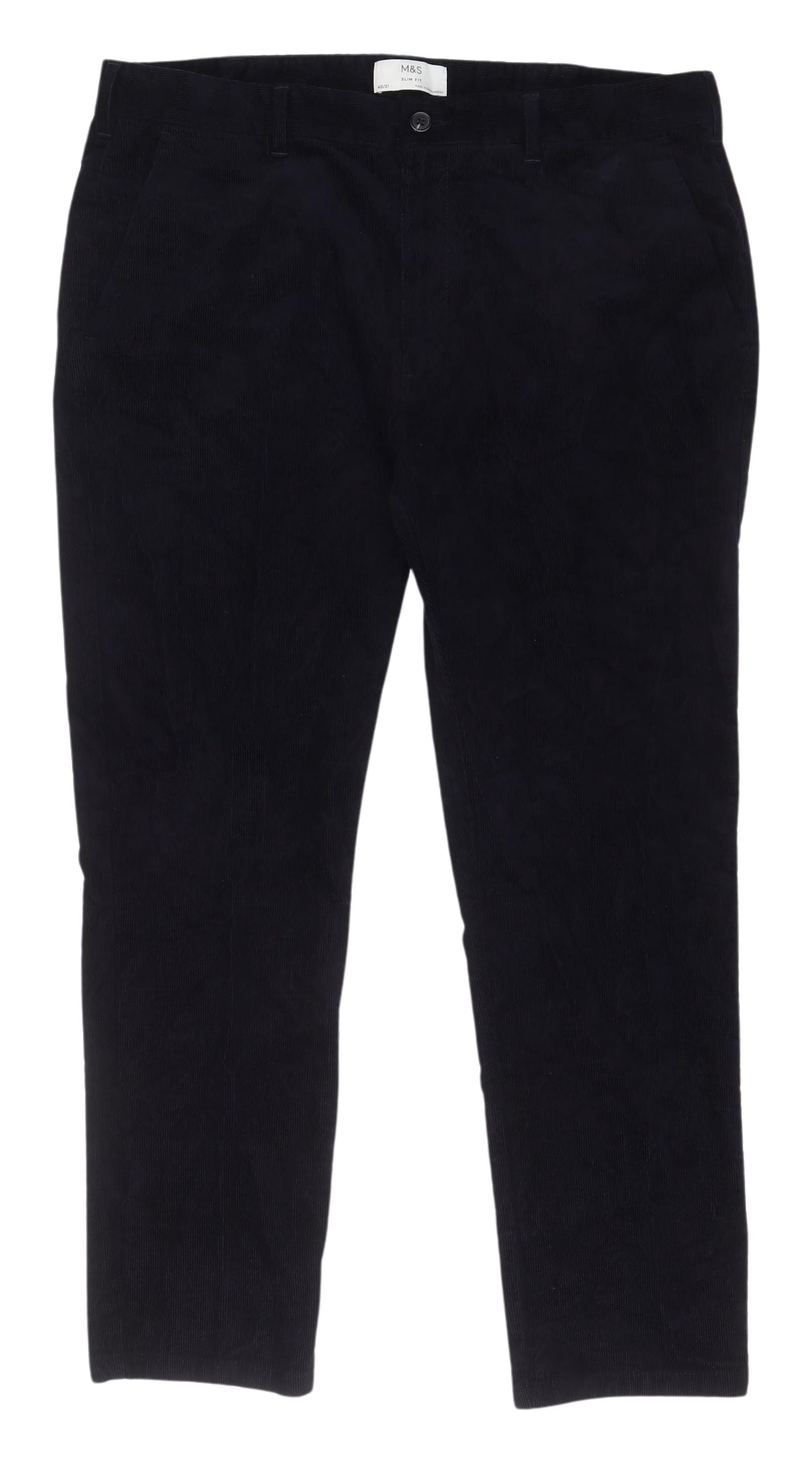 Marks & Spencer Men's Black Corduroy Trousers, Size 40