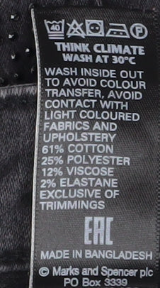 Womens UK Size 12 Marks and Spencer Slim Fit Slim Black Jeans