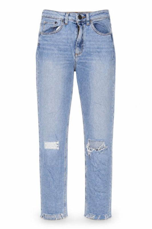 Front view of ASOS Women's Blue Boyfriend Jeans, size 26, Distressed Style