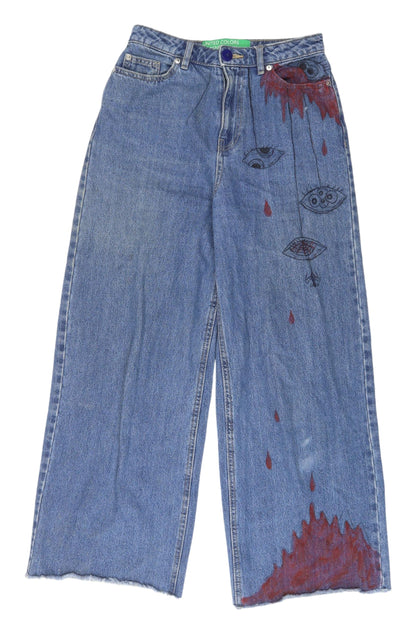 Benetton Women's Blue Wide-Leg Embroidered Jeans Size M