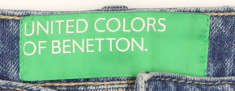 Benetton Women's Blue Wide-Leg Embroidered Jeans Size M