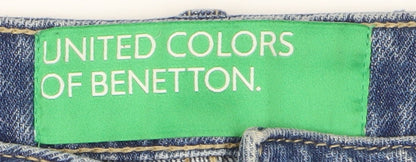 Benetton Women's Blue Wide-Leg Embroidered Jeans Size M