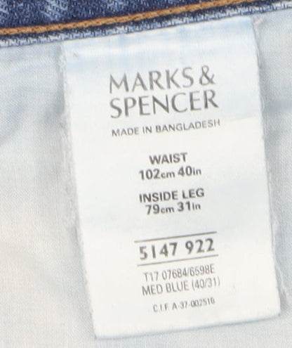 Marks & Spencer Men's Blue Straight Jeans, Size 40
