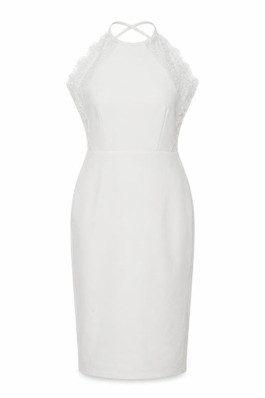 Front view of Missguided White Halter Midi Sheath Dress, size 4