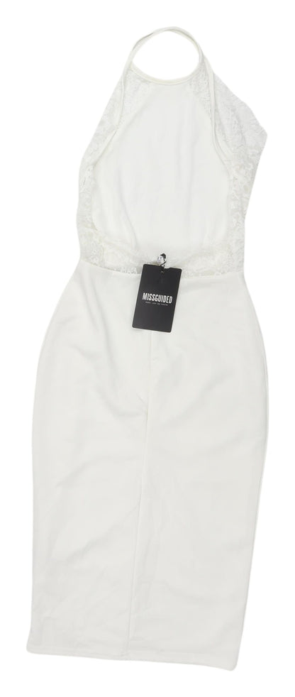 Missguided White Halter Midi Sheath Dress Size 4