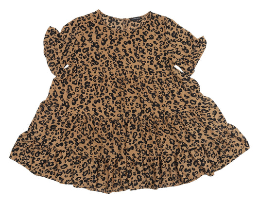 Cameo Rose Brown Animal Print Trapeze Dress M