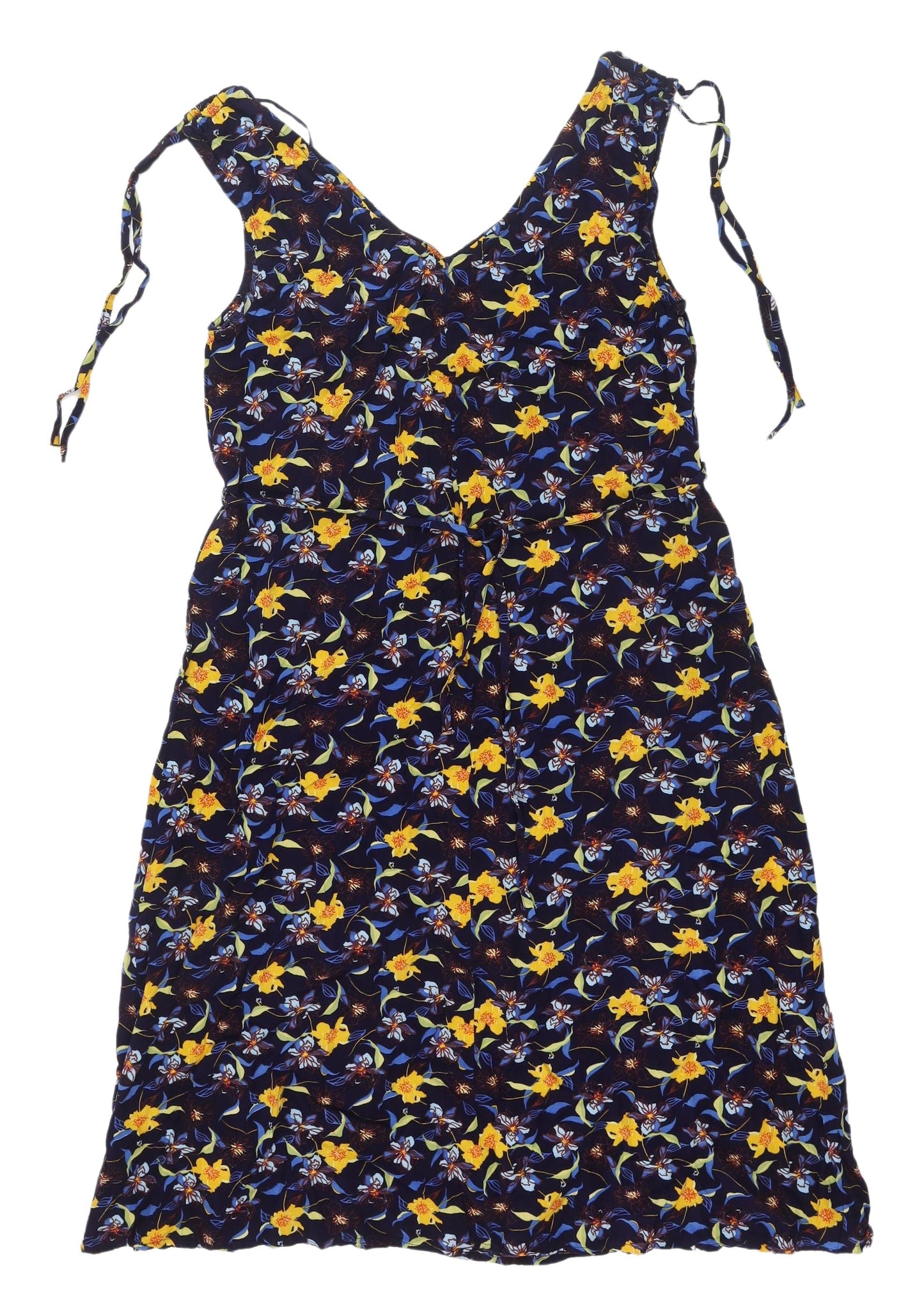 Tex Floral V-Neck Dress for Women - Large, Multicoloured, A-Line